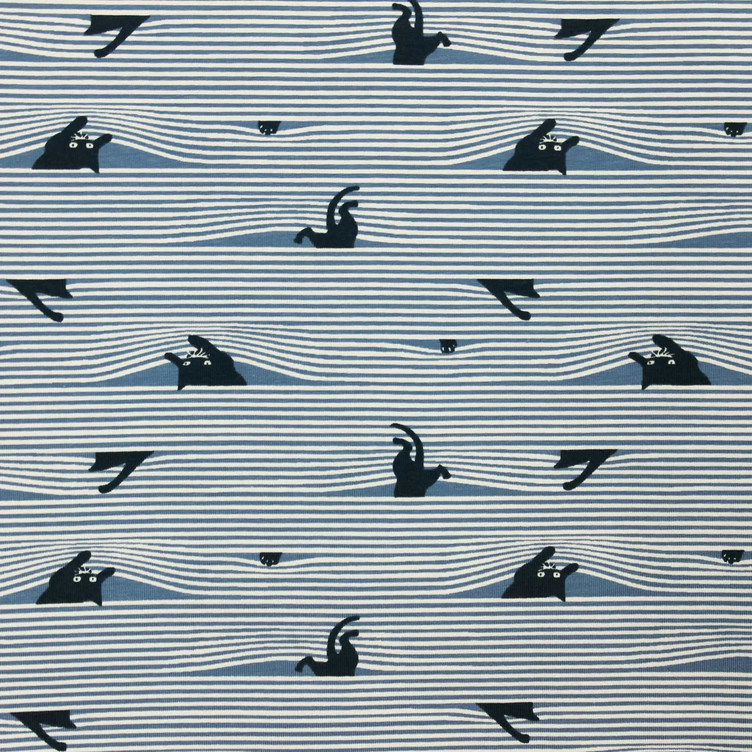 Tricot blauw met strepen en katten - Little Darling